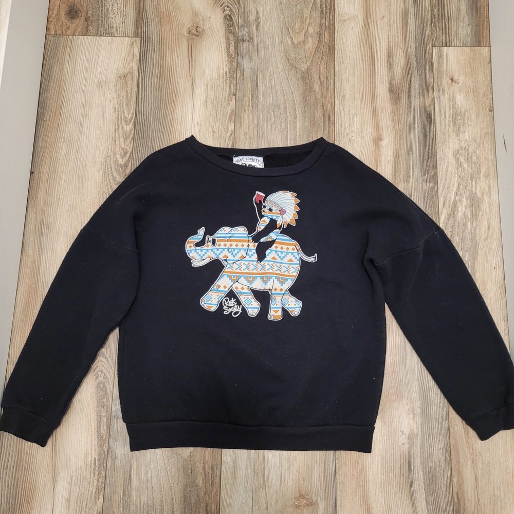 riot society Black Sweatshirt with Multicolor Elephant & Rider Graphic